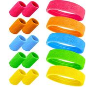 Set Polsini Fasce per il Sudore Anni '80 '90 per Donne Uomo 15Pcs Colore Fascia e Braccialetto Kit Neon Retro Party per Sport Feste Polsino Tennis per Discoteca Costumi Decorazione Palestra Yoga