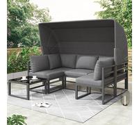 Set poltrona lounge da giardino, grigio, in alluminio, per balconi da giardino, con funzione reclinabile, schienale regolabile in 4 posizioni, con imbottitura morbida per seduta e schienale