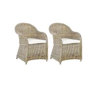 Set poltrone da giardino in rattan naturale con cuscini in cotone bianco