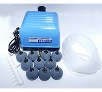 Set pompa aria, ossigenatore acquario laghetto Hailea V60 con tubo silicone 4/6 mm, diramatore a 10 e 10 pietre porose 50 mm