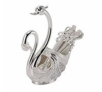Set porta cucchiaini da caffè piccolo, porta stoviglie a forma di cigno con 6 cucchiaini da caffè espresso, set di stoviglie a forma di cigno con cucchiainiper dessert di frutta (Argento Bianco)