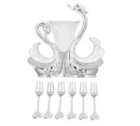 Set Porta Forchette con Base a Cigno con 6 Forchette, Base a Cigno Decorativa Lucidata a Specchio per Uso Multifunzionale, Materiale in Lega di Zinco per Insalate di Frutta,