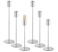Set Portacandele da 6 Pezzi Argento,Portacandele in Metallo 33/28/23CM,Portacandele Vintage Set,Adatto per Matrimoni, Natale, Cene a Lume di Candela Ornamenti