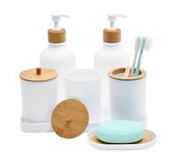 Set Portaccessori Bagno 2 Flaconi Shampoo con 2 Contenitori per Bastoncini | Boccetta per Balsamo 2 Pezzi Accessorio Bagno per Ripiano Lavabo Cucina Dormitorio