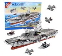 Set Portaerei da Guerra 562 Pezzi - Nave Militare con Aerei e Accessori | Kit di Costruzioni Compatibile con mattoncini principali marche, Modello Dettagliato per Bambini 6+ e Collezionisti