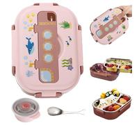 Set portapranzo per bambini Portapranzo coibentato in acciaio inossidabile a 3 scomparti con ciotola per zuppa e cucchiaio, portatile, a tenuta stagna, tema oceano, per scuola, gite, campeggio, Sti