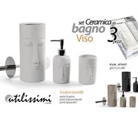 SET Portascopino DISPENSER SAPONE BICCHIERE ACCESSORI Bagno CERAMICA VISO 30 cm