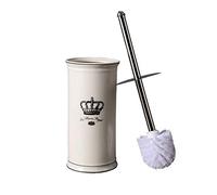 Set portaspazzole per WC Pennello e supporto per tazza da bagno indipendente compatto, manico in acciaio decorativo e corona base ceramica, spazzola con coperchio, pulizia profonda, bianco Spazzola e