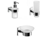 Set portaspazzolini, dosasapone e portasapone da muro Gedy linea Fuji cromato
