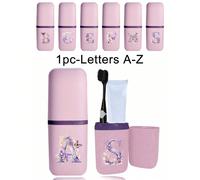 Set portatile da viaggio per spazzolino da denti, serie di stampe con lettere e farfalle viola, tazza coperta per dentifricio, spazzolino da denti, bicchiere per collutorio, accessori da bagno, conten