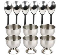 Set portauova in acciaio inox per uova sode e morbide, con 6 portauova e 6 cucchiai