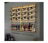 Set portavino da parete da bar, portaoggetti da parete con scaffali metallici LED per liquori da bar con portabicchieri per la cantina del bar e la cucina (colore: Gold-A, dimensioni: 136x11