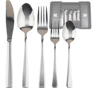 Set posate 6 persone (30 pezzi) con portaposate da cassetto espandibile. Set posate acciaio inox con porta posate cucina cassetto incluso. Set forchette cucchiai e coltelli (60 pezzi)