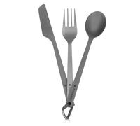 Navaris Set Posate Campeggio Titanio 1 Persona - Kit Forchetta Coltello Cucchiaio Leggero Camping Trekking Picnic - con Borsa a Rete e Moschettone