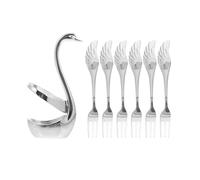 Set Posate Cigno in Acciaio Inox con 6 Forchettine Frutta | Base a Forma di Cigno, Supporto per Forchette e Cucchiai, Argento, per Bar e Ristoranti