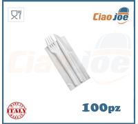 Set Posate di Plastica imbustate bis tris bianco o trasparente 100 set