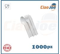 Set Posate di Plastica imbustate bis tris bianco o trasparente 100 set