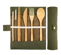 Set Posate in bambù, BETOY Riutilizzabile Utensili di bambù Posate da Viaggio Posate da Campeggio con Borsa Viaggio Include Coltello, forchetta, Cucchiaio, Bacchette, cannucce, Spazzole