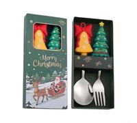 Set Posate Natalizie per acciaio 17 cm Manici 3D Babbo Renna | Include e forchette manici decorativi per scatola finestra dorata perfetto per tavola natalizia