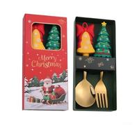 Set Posate Natalizie per acciaio 17 cm Manici 3D Babbo Renna | Include e forchette manici decorativi per scatola finestra dorata perfetto per tavola natalizia