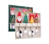 Set Posate Natalizie per acciaio 17 cm Manici 3D Babbo Renna | Include e forchette manici decorativi per scatola finestra dorata perfetto per tavola natalizia