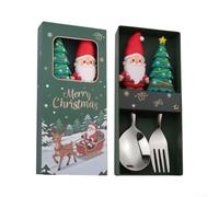 Set Posate Natalizie per acciaio 17 cm Manici 3D Babbo Renna | Include e forchette manici decorativi per scatola finestra dorata perfetto per tavola natalizia
