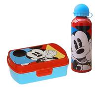 CARTOON Set pranzo 2 pezzi Topolino Disney borraccia in alluminio e portamerenda bottiglia con ciuccio e contenitore portapranzo per bambini