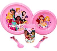 Set Pranzo Bambina 5 Pezzi Per Principesse Fan in Plastica Riutilizzabile Senza BPA: Piatto, Scodella, Bicchiere e Posate Riutilizzabili, Sicuro in Microonde