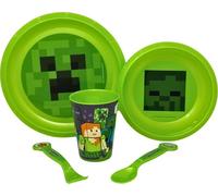 Set Pranzo Bambini 5 Pezzi Per Minecraft Fan in Plastica Riutilizzabile Senza BPA: Piatto, Scodella, Bicchiere e Posate, Sicuro in Microonde, Vari Personaggi