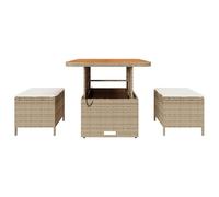 Set pranzo da giardino 3 pezzi con cuscini beige in rattan sintetico e tavolo in acaciaSet divani giardinoDivano esterno set