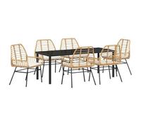 Set pranzo giardino polyrattan marrone 7 pezzi tavolo sei sedie cuscini UV | Set da Pranzo Giardino 7 Pezzi Marrone Polyrattan Outdoor Tavolo Sedie Rattan Polietilene per Terrazza Cortile
