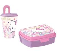 Set Pranzo HELLO KITTY Bambina Asilo, Lunch Box Portamerenda porta merenda, Bicchiere con Cannuccia plastica Riutilizzabile, Set Merenda, Hello Kitty