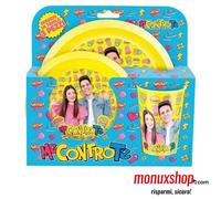 SET PRANZO ME CONTRO TE 3 PEZZI GIALLO KIT CON PIATTI E BICCHIERE TEAM TROTE