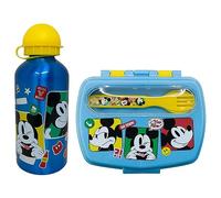 Set pranzo per bambini 2 pezzi Topolino Disney, borraccia in alluminio e portamerenda con posate, bottiglia 560 ml e contenitore portapranzo con forchetta e cucchiaio