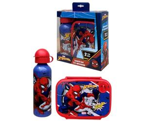 Set pranzo per bambini Spiderman Marvel 2 pezzi borraccia in alluminio e portamerenda bottiglia con ciuccio e contenitore portapranzo