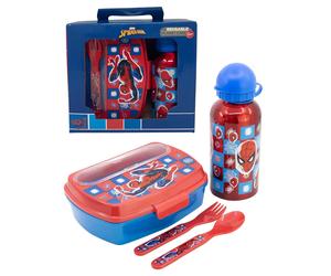 SET PRANZO SPIDERMAN MARVEL 2 PEZZI BORRACCIA ALLUMINIO PORTAMERENDA CON POSATE