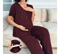 Set premaman da notte in maglia con cardigan, pantaloncini e inserti in pizzo, casual L,M,S,XLColore unicoTessuto in maglia