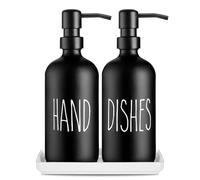 Set Premium Distributore Di Sapone In Vetro: Pack 2 Flaconi In Lotion Vetro Spesso Con Piattino In Ceramica 500ml/17oz Distributore Di Sapone Per Mani Ricaricabile Per Cucina E Bagno (Nero)