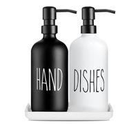 Set Premium Distributore Di Sapone In Vetro: Pack 2 Set Di Distributori Per Lavandino In Cucina, 500ml/17oz Flaconi Per Il Bagno Per Sapone Liquido Per Mani, Gel Doccia, Detergente (Bianco&Nero)