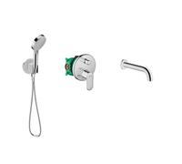 Set prese d'acqua con supporto doccetta Hansgrohe Fixfit 26888000, rubinetto per vasca e doccia Hansgrohe Vernis Blend 71466000, 71420000, 01800180, 28272000, 26340000