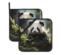 Set presina lavabile con stampa di cuccioli di panda nella foresta, tappetini da forno, accessori resistenti al calore, set da 2 pezzi, 20,3 x 20,3 cm