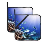 Set presine resistenti al calore, presine per cuocere, grigliare e cucinare, design completo con stampa di squalo che nuota sotto il mare