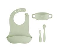 Set primi pasti Babymoov Mini Arty: set da 4 pezzi in silicone, ciotola per bambini, 2 cucchiai per bambini, bavaglino per lo svezzamento, a partire dai 4 mesi Set regalo ideale