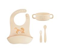 Set primi pasti Babymoov Mini Roar: set da 4 pezzi in silicone, ciotola per bambini, 2 cucchiai per bambini, bavaglino per lo svezzamento, a partire dai 4 mesi Set regalo ideale