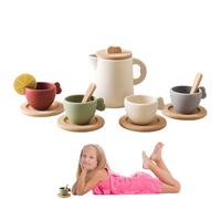 Set Princess Tea Party - da cucina finti in legno | Giocattolo da tavola per bambini | Attività di gioco per bambini, attività da pranzo, lavabile in lavastoviglie, regalo di compleanno, reg