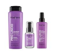 Set Pro Liscio Disciplina e Lucentezza, Latte Lisciante 125ml, Shampoo 500ml, Cristalli Liquidi 50ml con Cheratina e Olio di Avocado per Capelli Crespi