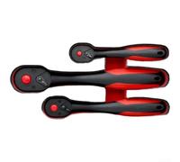 Set professionale di 3 chiavi a cricchetto con meccanismo a 72 denti e manico ergonomico curvo con impugnatura antiscivolo per un lavoro efficiente in spazi ristretti, finitura rossa o blu (D)