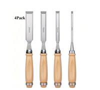 Set professionale di 4 scalpelli da falegnameria - 6mm, 12mm, 18mm, 24mm scalpelli a lama diagonale con lame in acciaio al vanadio cromato e manici in legno massiccio 4 pezziCR-V