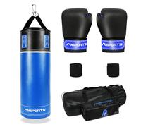 Set Professionale di Sacchi da Boxe per Bambini e Ragazzi, 70 x 25 cm, Con Guantoni, Bende e Borsa - 12 kg Blu-Nero