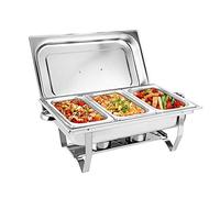 Set Professionale per Chafing Dish, Scaldavivande per Buffet Acciaio Inox 3X 9L, 52,8 x 32,5 x 9,2cm Contenitore Vassoio di Riscaldamento per Buffet Albergo Hotel Mensa Supermercato Ristorante